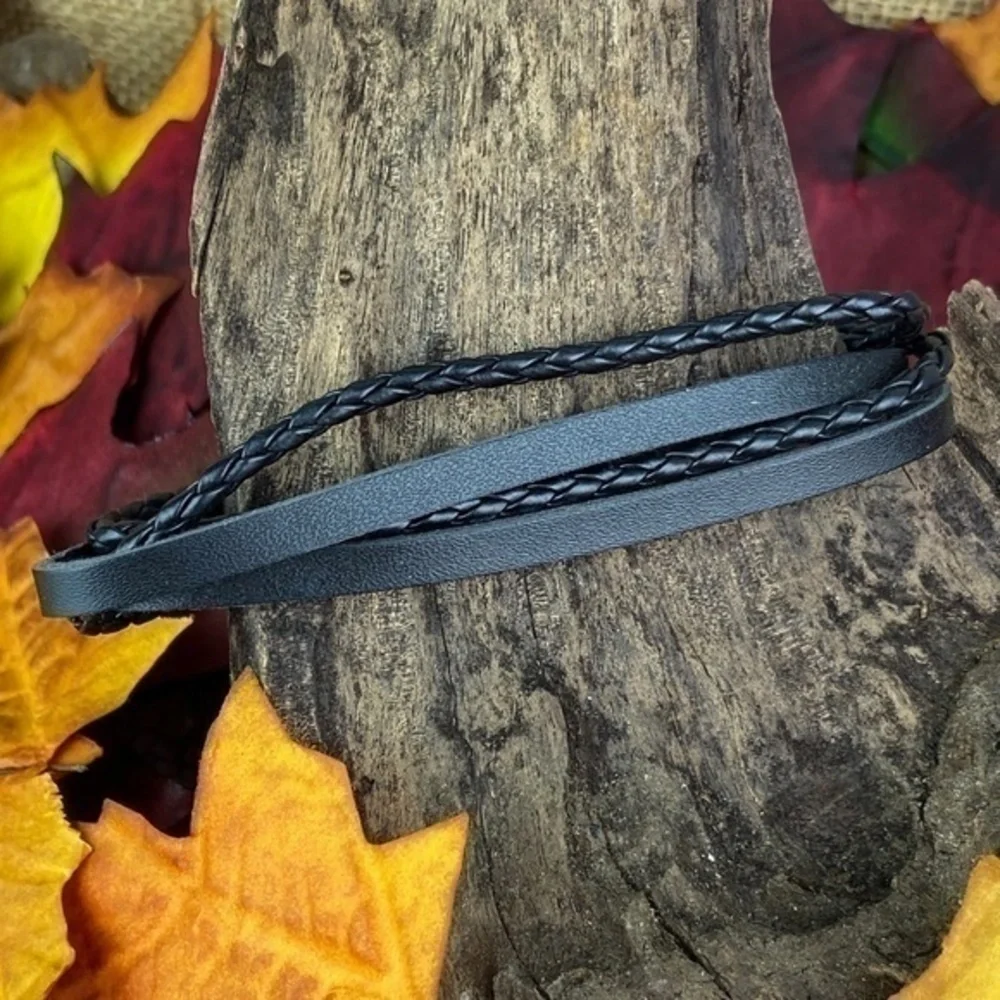 Mens Bracelets Bundle 4 Piece Adjustable Size Leather and Bead Bracelets